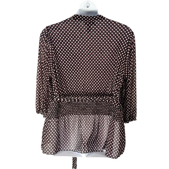 INC International Concepts Blouse 3X Black Pink Polka Dot Sheer Mesh Faux Wrap - Picture 5 of 9